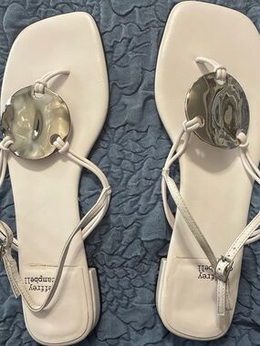 Jeffrey Campbell White Knot Sandals with Silver Disc Accent